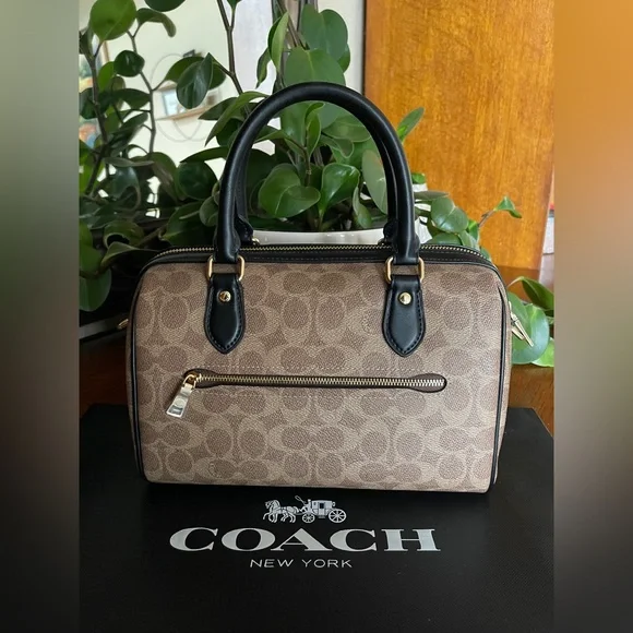 NWOT Coach Rowan Satchel with Black Stripe and Black Cardholder - Picture 3 of 11